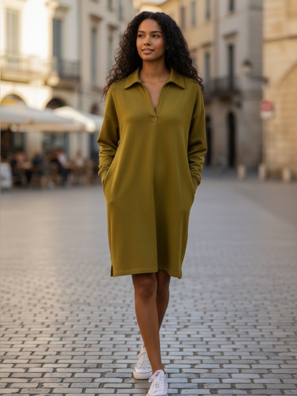 Express Long Sleeve Tunic Dress in Olive Green